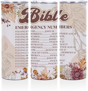 Bible Verse Motivational Gifts 20 oz Skinny Tumbler Stainless Steel Slim Insulated Tumblers Straight Water Bottle Coffee Mug Thermal Travel Cup with Lid, Christmas Religious Christian Gifts for Women